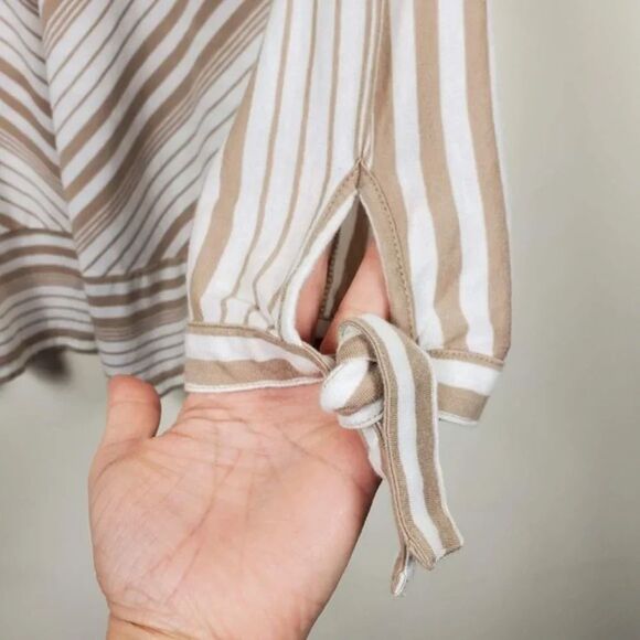 Kim Rogers Striped Top Womans Size M White Tan - Picture 7 of 8